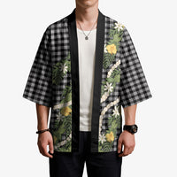 Aloha Puakenikeni Anthurium Pikake Lei Kimono Black Hawaiian Palaka Pattern LT9 - Polynesian Pride