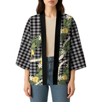 Aloha Puakenikeni Anthurium Pikake Lei Kimono Black Hawaiian Palaka Pattern LT9 - Polynesian Pride