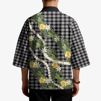 Aloha Puakenikeni Anthurium Pikake Lei Kimono Black Hawaiian Palaka Pattern LT9 - Polynesian Pride