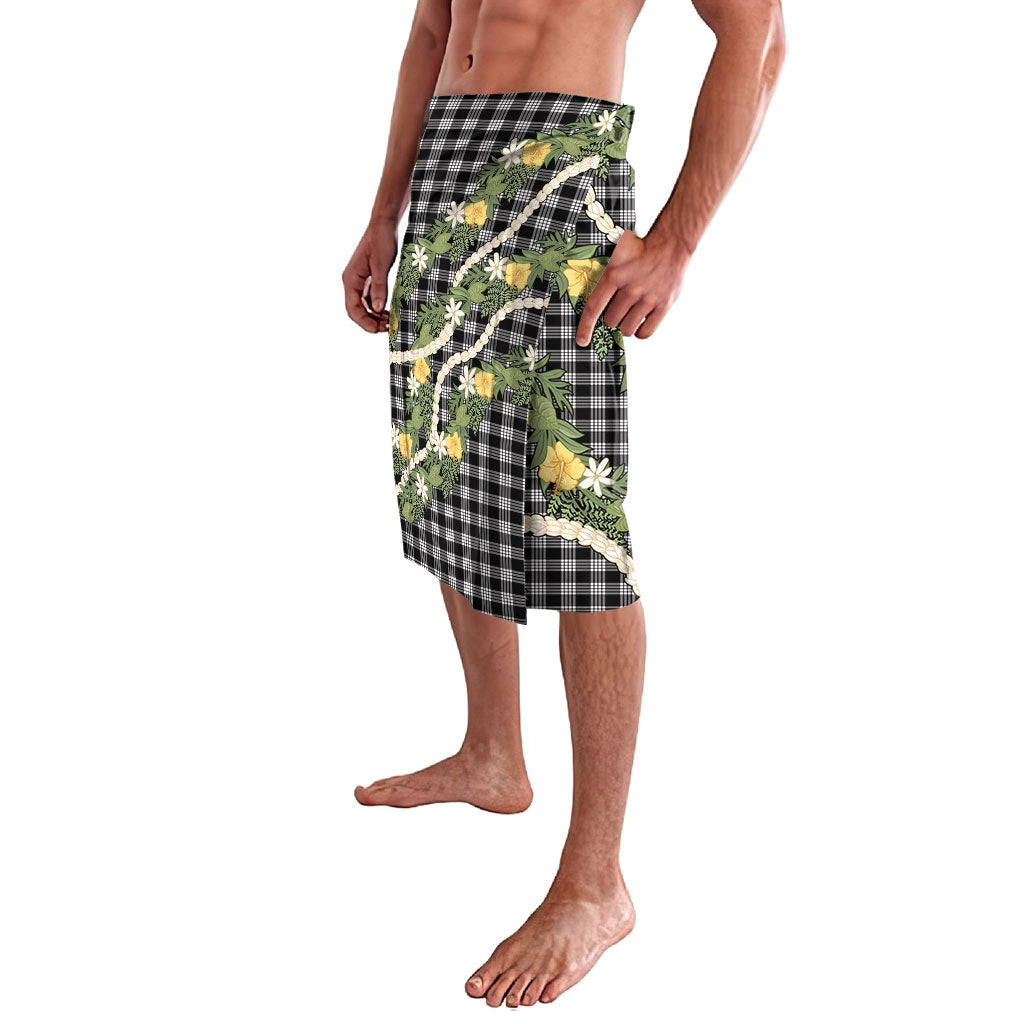 Aloha Puakenikeni Anthurium Pikake Lei Lavalava Black Hawaiian Palaka Pattern LT9 - Polynesian Pride