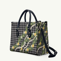 Aloha Puakenikeni Anthurium Pikake Lei Leather Bag Black Hawaiian Palaka Pattern LT9 Black - Polynesian Pride