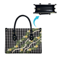 Aloha Puakenikeni Anthurium Pikake Lei Leather Bag Black Hawaiian Palaka Pattern LT9 - Polynesian Pride