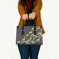 Aloha Puakenikeni Anthurium Pikake Lei Leather Bag Black Hawaiian Palaka Pattern LT9 - Polynesian Pride