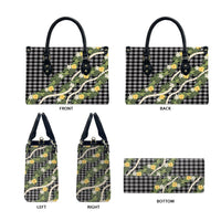 Aloha Puakenikeni Anthurium Pikake Lei Leather Bag Black Hawaiian Palaka Pattern LT9 - Polynesian Pride