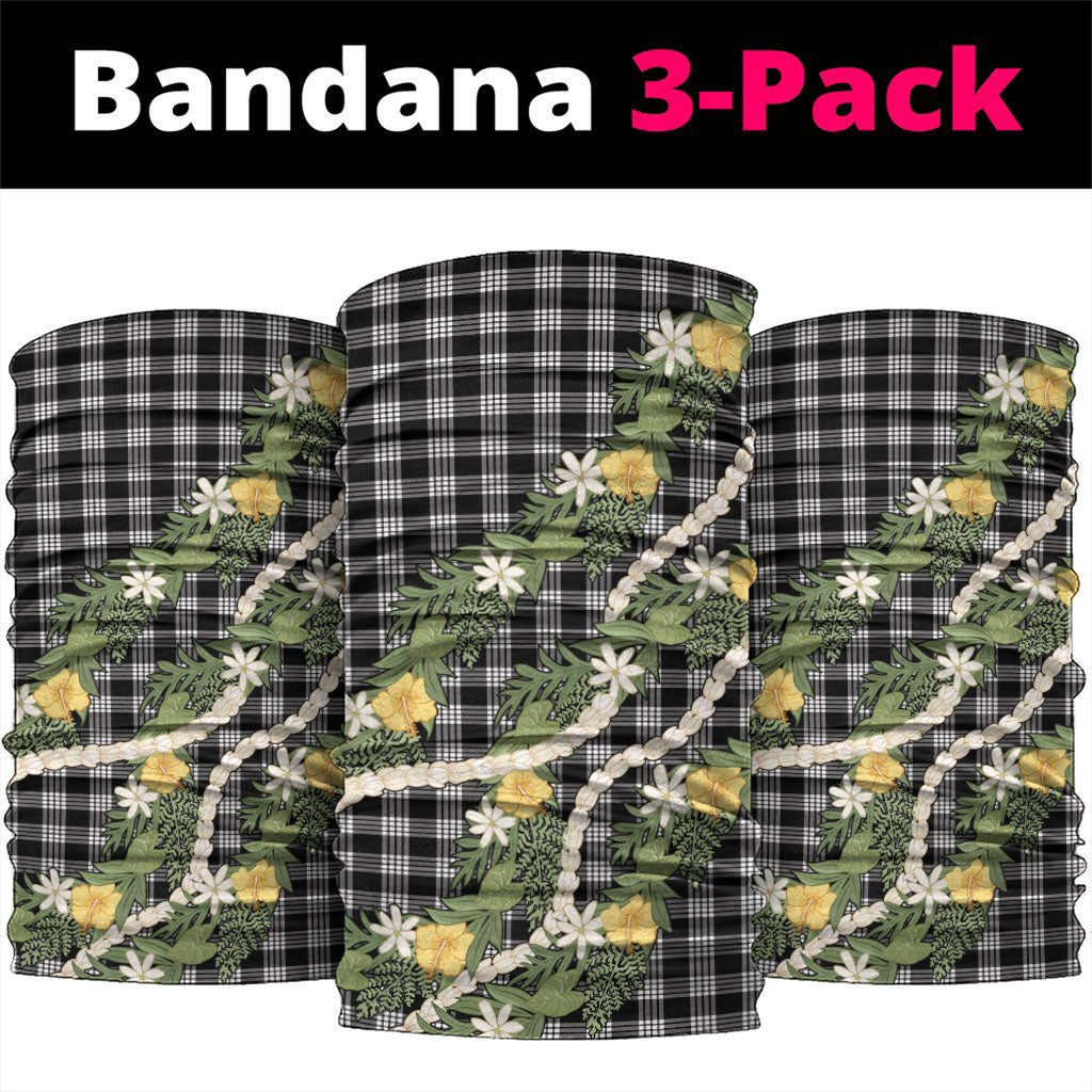 Aloha Puakenikeni Anthurium Pikake Lei Neck Gaiter Black Hawaiian Palaka Pattern LT9 package One Size: 25*50cm Black - Polynesian Pride