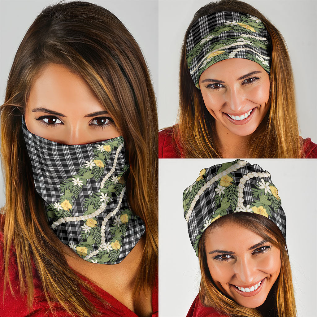 Aloha Puakenikeni Anthurium Pikake Lei Neck Gaiter Black Hawaiian Palaka Pattern LT9 - Polynesian Pride