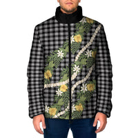 Aloha Puakenikeni Anthurium Pikake Lei Padded Jacket Black Hawaiian Palaka Pattern LT9 Men Black - Polynesian Pride