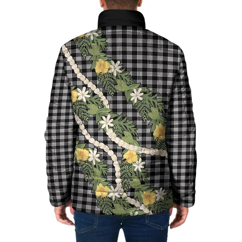 Aloha Puakenikeni Anthurium Pikake Lei Padded Jacket Black Hawaiian Palaka Pattern LT9 - Polynesian Pride