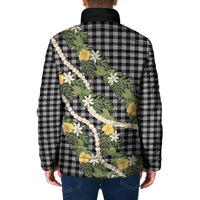 Aloha Puakenikeni Anthurium Pikake Lei Padded Jacket Black Hawaiian Palaka Pattern LT9 - Polynesian Pride