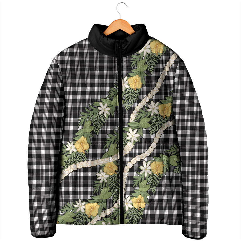 Aloha Puakenikeni Anthurium Pikake Lei Padded Jacket Black Hawaiian Palaka Pattern LT9 - Polynesian Pride