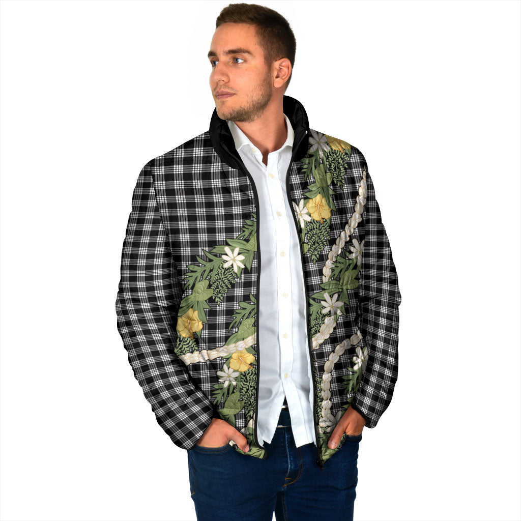 Aloha Puakenikeni Anthurium Pikake Lei Padded Jacket Black Hawaiian Palaka Pattern LT9 - Polynesian Pride