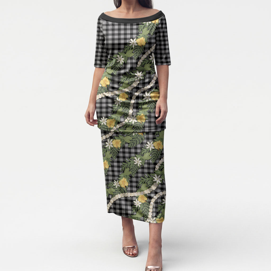 Aloha Puakenikeni Anthurium Pikake Lei Puletasi Black Hawaiian Palaka Pattern LT9 Long Dress Black - Polynesian Pride