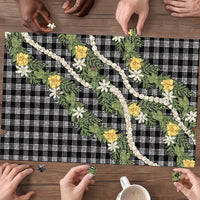 Aloha Puakenikeni Anthurium Pikake Lei Puzzle Black Hawaiian Palaka Pattern LT9 - Polynesian Pride
