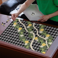 Aloha Puakenikeni Anthurium Pikake Lei Puzzle Black Hawaiian Palaka Pattern LT9 - Polynesian Pride