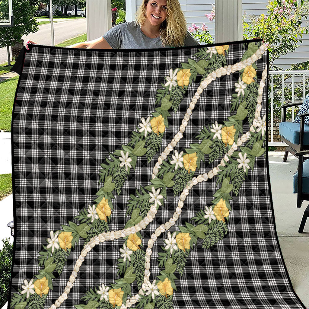 Aloha Puakenikeni Anthurium Pikake Lei Quilt Black Hawaiian Palaka Pattern LT9 Black - Polynesian Pride
