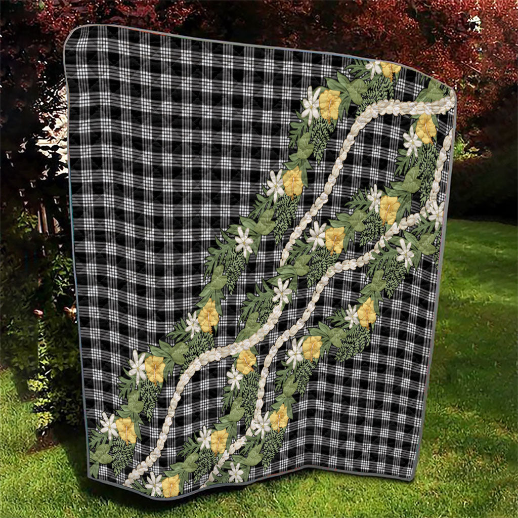 Aloha Puakenikeni Anthurium Pikake Lei Quilt Black Hawaiian Palaka Pattern LT9 - Polynesian Pride