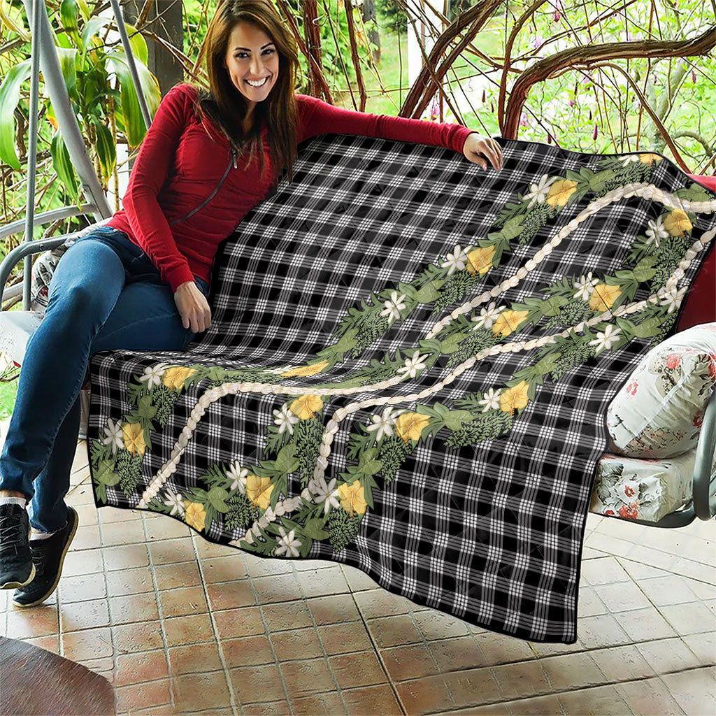 Aloha Puakenikeni Anthurium Pikake Lei Quilt Black Hawaiian Palaka Pattern LT9 - Polynesian Pride