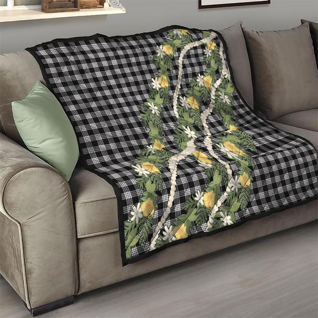Aloha Puakenikeni Anthurium Pikake Lei Quilt Black Hawaiian Palaka Pattern LT9 - Polynesian Pride