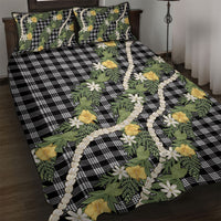 Aloha Puakenikeni Anthurium Pikake Lei Quilt Bed Set Black Hawaiian Palaka Pattern LT9 Black - Polynesian Pride