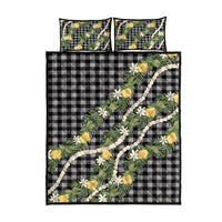 Aloha Puakenikeni Anthurium Pikake Lei Quilt Bed Set Black Hawaiian Palaka Pattern LT9 - Polynesian Pride