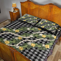 Aloha Puakenikeni Anthurium Pikake Lei Quilt Bed Set Black Hawaiian Palaka Pattern LT9 - Polynesian Pride