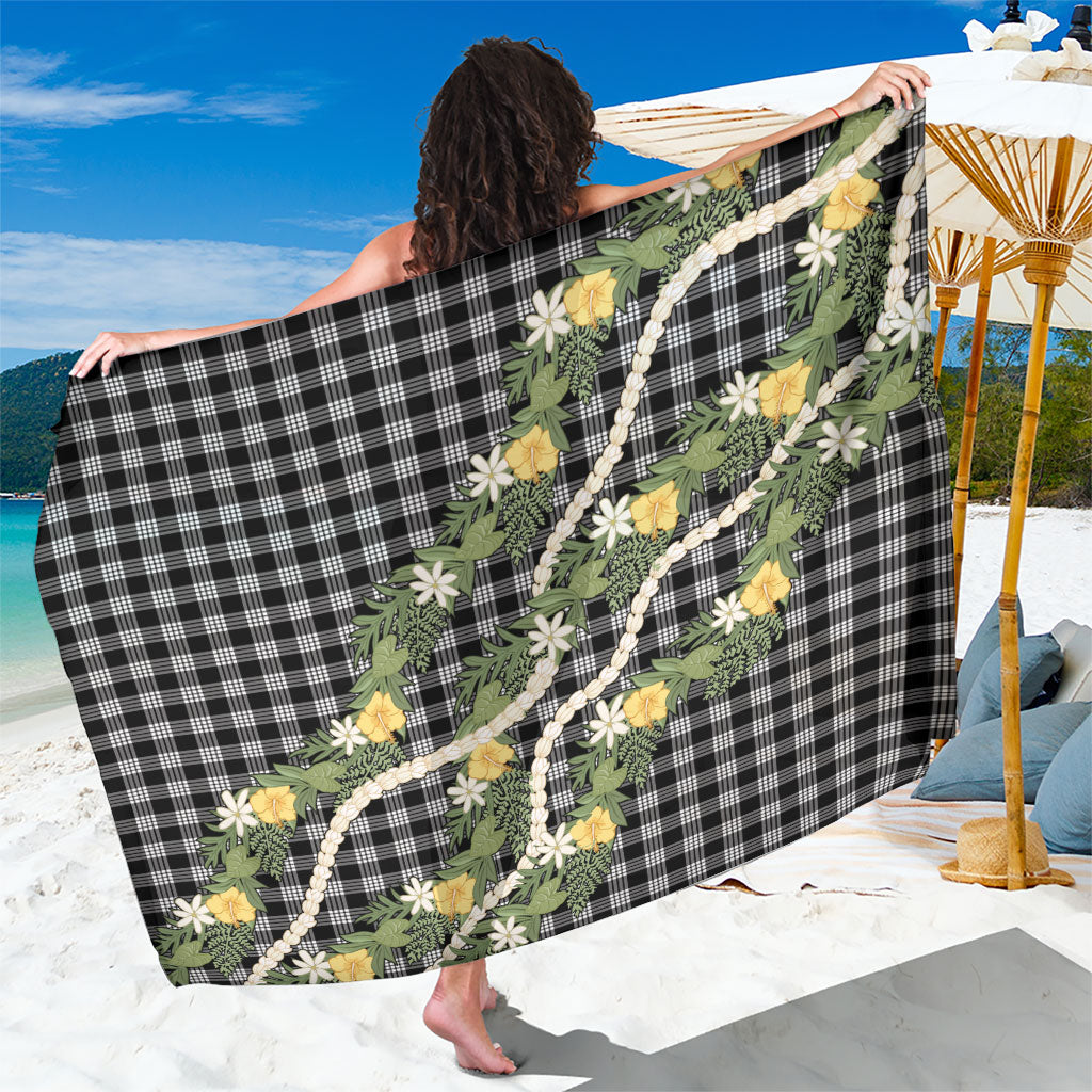 Aloha Puakenikeni Anthurium Pikake Lei Sarong Black Hawaiian Palaka Pattern LT9 One Size 44 x 66 inches Black - Polynesian Pride