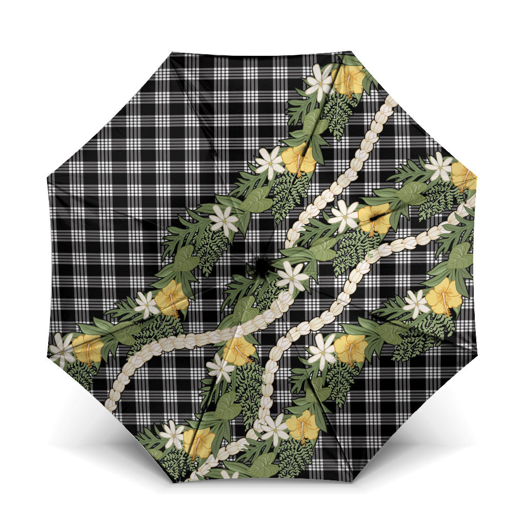 Aloha Puakenikeni Anthurium Pikake Lei Umbrella Black Hawaiian Palaka Pattern LT9 One Size Folded 11.42 inch Opened Diameter 37.4 inch Black - Polynesian Pride