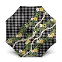 Aloha Puakenikeni Anthurium Pikake Lei Umbrella Black Hawaiian Palaka Pattern LT9 One Size Folded 11.42 inch Opened Diameter 37.4 inch Black - Polynesian Pride
