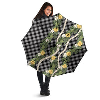 Aloha Puakenikeni Anthurium Pikake Lei Umbrella Black Hawaiian Palaka Pattern LT9 - Polynesian Pride