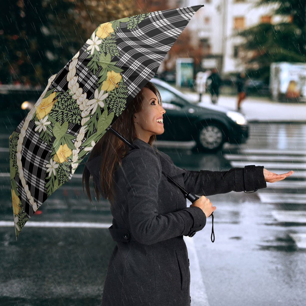 Aloha Puakenikeni Anthurium Pikake Lei Umbrella Black Hawaiian Palaka Pattern LT9 - Polynesian Pride