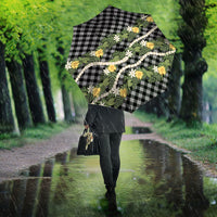 Aloha Puakenikeni Anthurium Pikake Lei Umbrella Black Hawaiian Palaka Pattern LT9 - Polynesian Pride