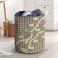 Aloha Puakenikeni Anthurium Pikake Lei Laundry Basket Chocolate Hawaiian Palaka Pattern LT9 Chocolate - Polynesian Pride