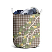 Aloha Puakenikeni Anthurium Pikake Lei Laundry Basket Chocolate Hawaiian Palaka Pattern LT9 - Polynesian Pride