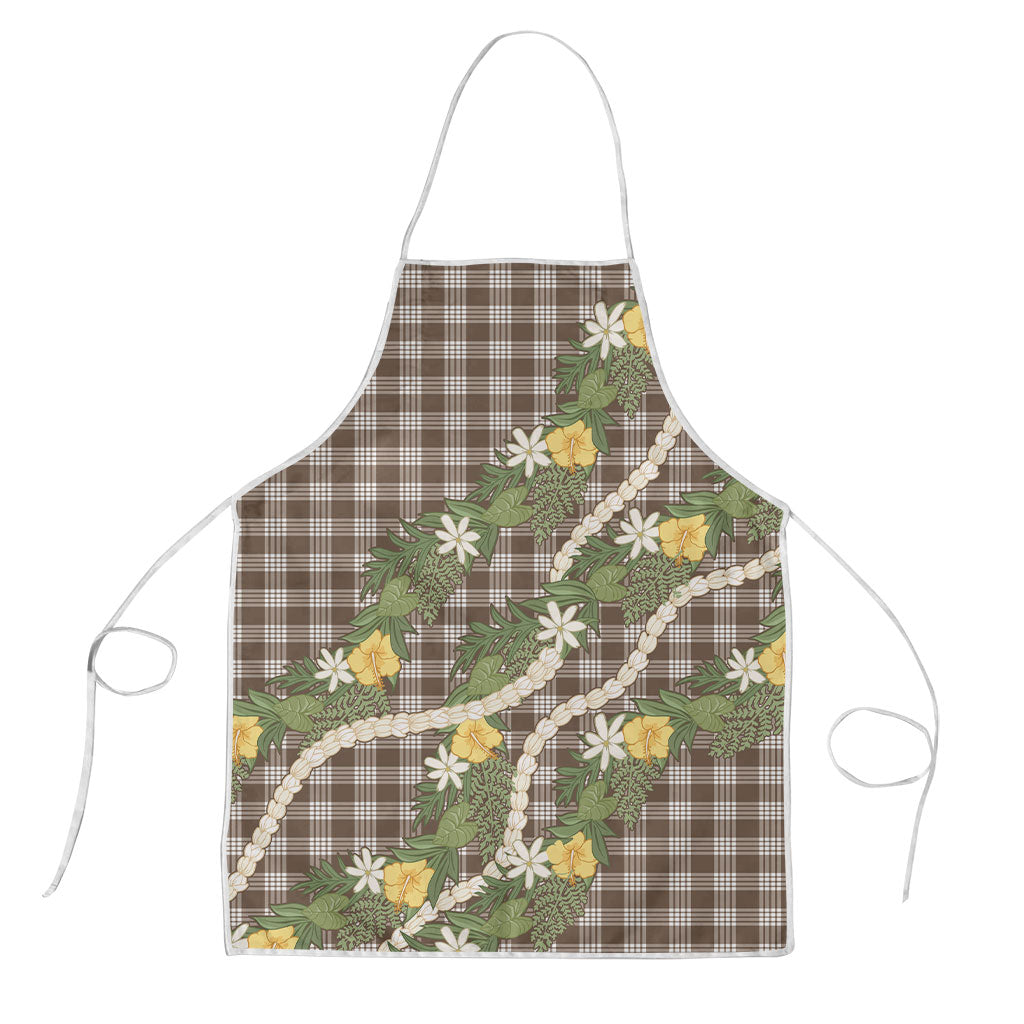 Aloha Puakenikeni Anthurium Pikake Lei Apron Chocolate Hawaiian Palaka Pattern LT9 Chocolate - Polynesian Pride