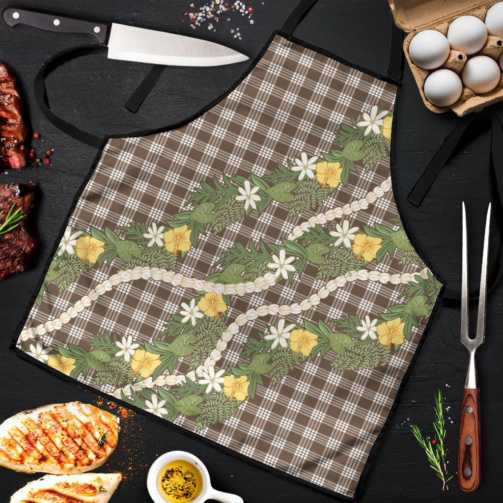 Aloha Puakenikeni Anthurium Pikake Lei Apron Chocolate Hawaiian Palaka Pattern LT9 Chocolate - Polynesian Pride
