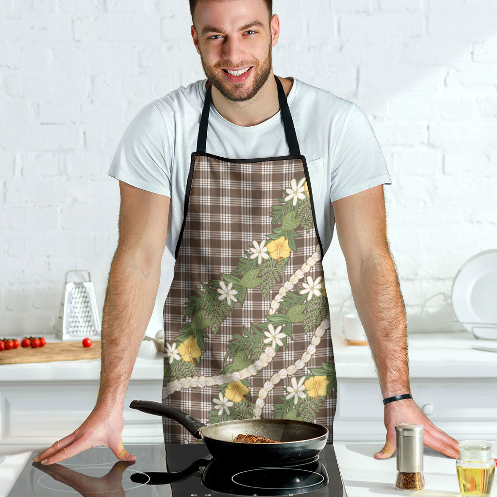 Aloha Puakenikeni Anthurium Pikake Lei Apron Chocolate Hawaiian Palaka Pattern LT9 - Polynesian Pride