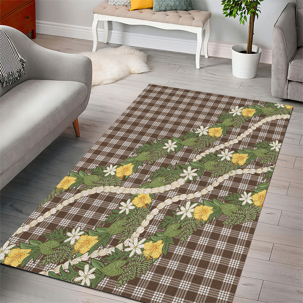 Aloha Puakenikeni Anthurium Pikake Lei Area Rug Chocolate Hawaiian Palaka Pattern LT9 - Polynesian Pride