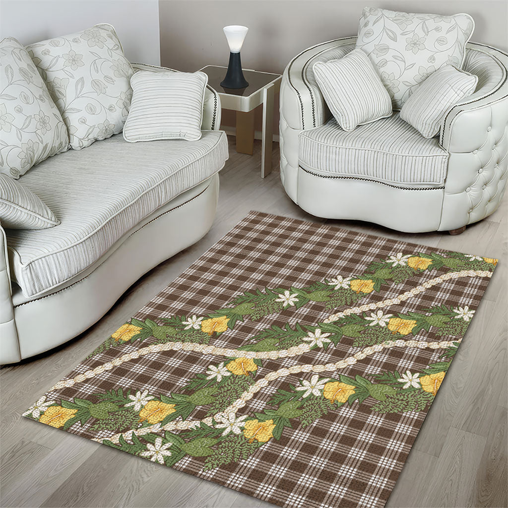 Aloha Puakenikeni Anthurium Pikake Lei Area Rug Chocolate Hawaiian Palaka Pattern LT9 - Polynesian Pride