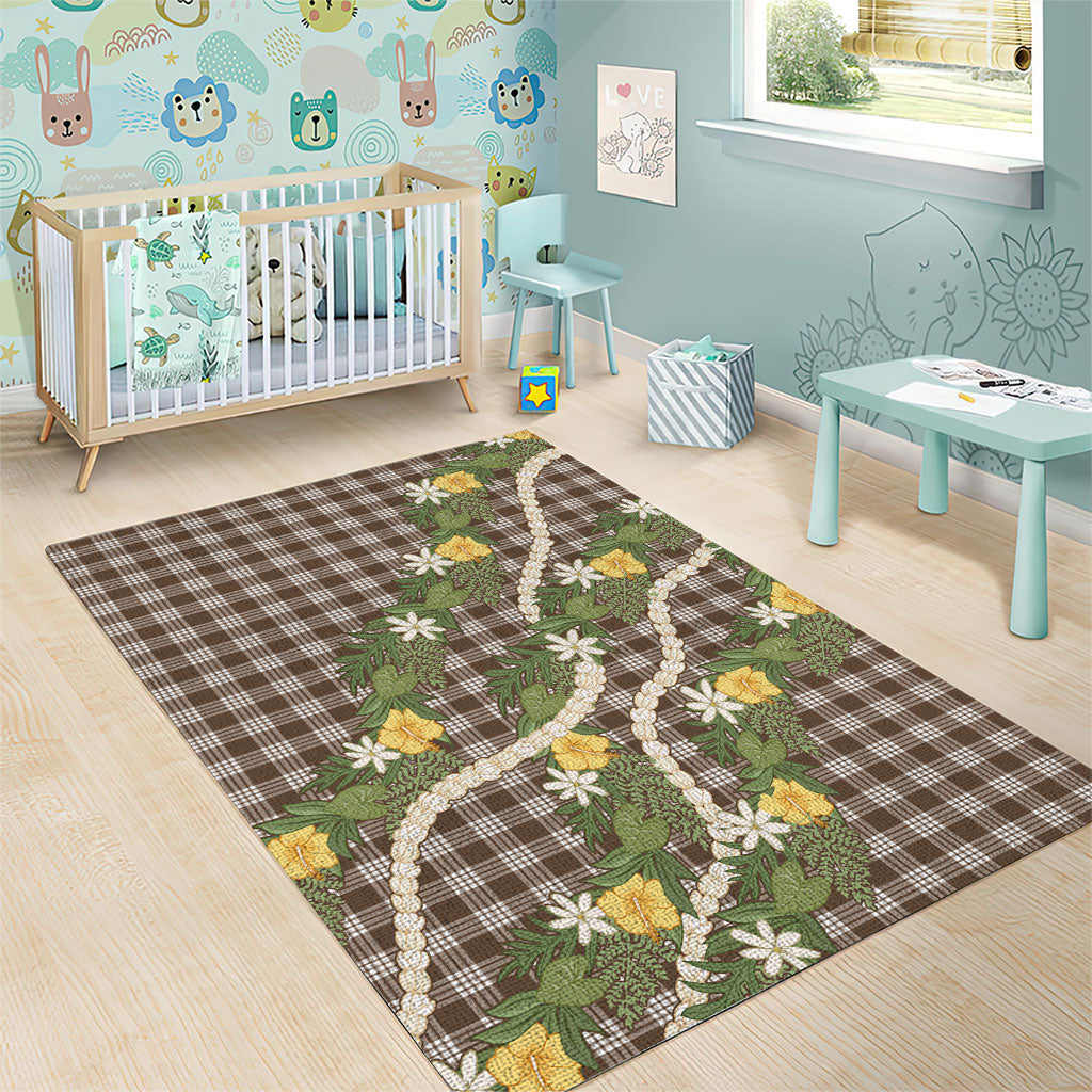 Aloha Puakenikeni Anthurium Pikake Lei Area Rug Chocolate Hawaiian Palaka Pattern LT9 - Polynesian Pride