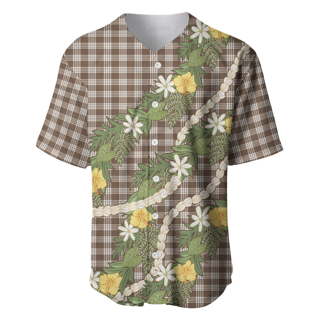 Aloha Puakenikeni Anthurium Pikake Lei Baseball Jersey Chocolate Hawaiian Palaka Pattern LT9 Chocolate - Polynesian Pride