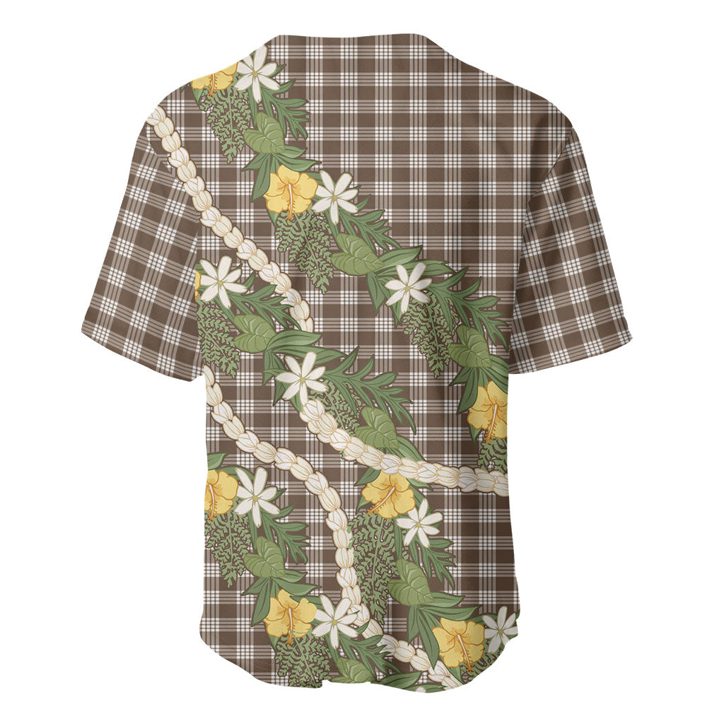 Aloha Puakenikeni Anthurium Pikake Lei Baseball Jersey Chocolate Hawaiian Palaka Pattern LT9 - Polynesian Pride