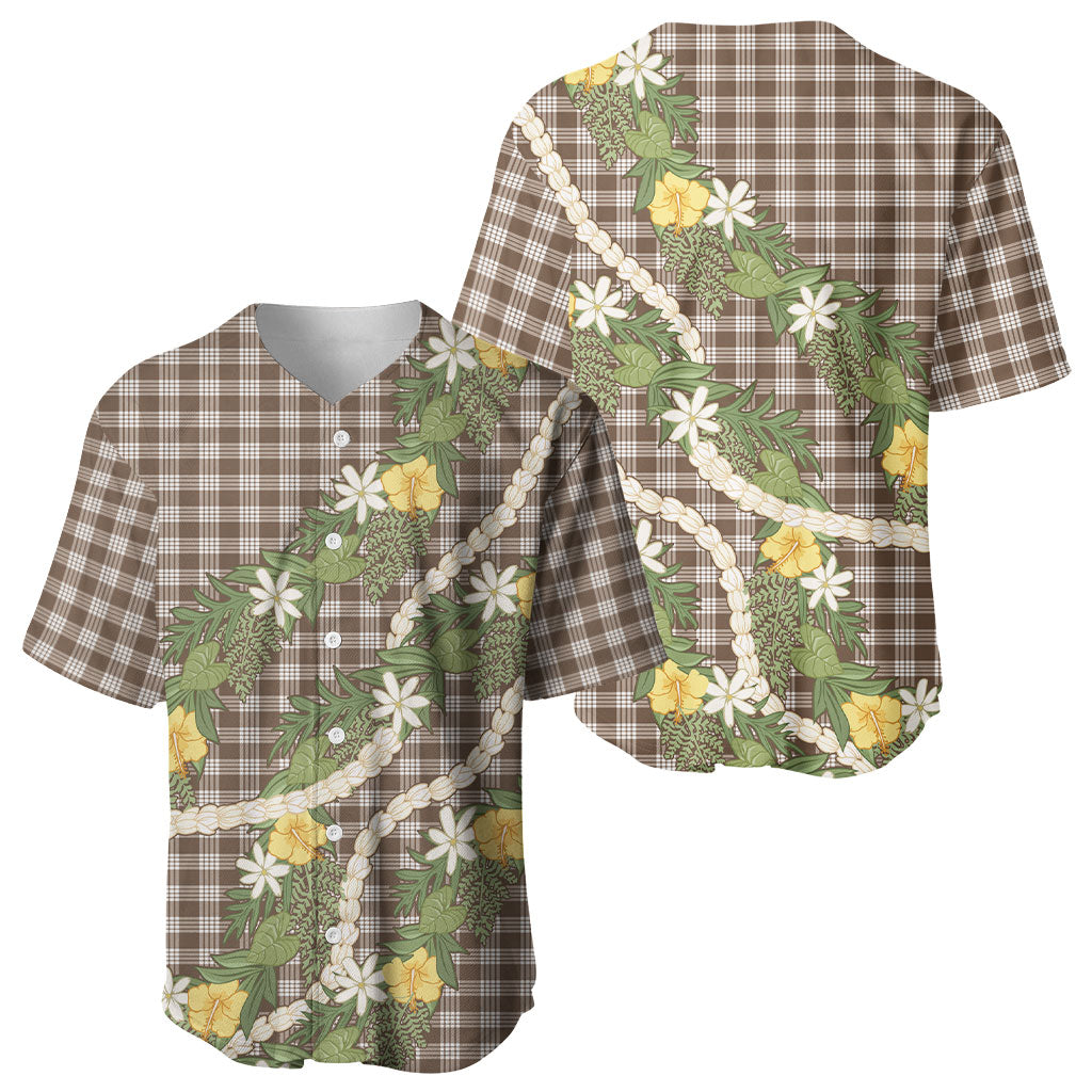 Aloha Puakenikeni Anthurium Pikake Lei Baseball Jersey Chocolate Hawaiian Palaka Pattern LT9 - Polynesian Pride