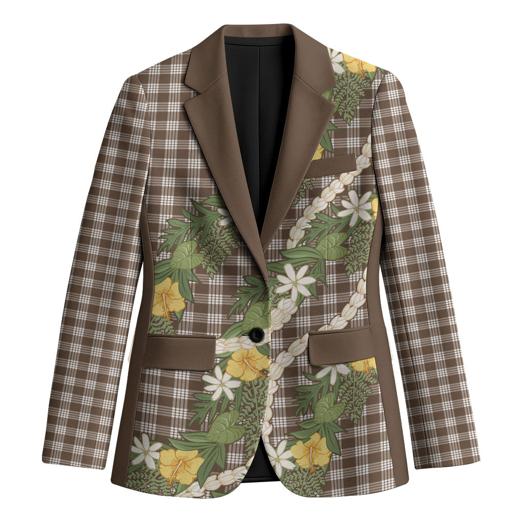 Aloha Puakenikeni Anthurium Pikake Lei Blazer Chocolate Hawaiian Palaka Pattern LT9 Unisex Chocolate - Polynesian Pride