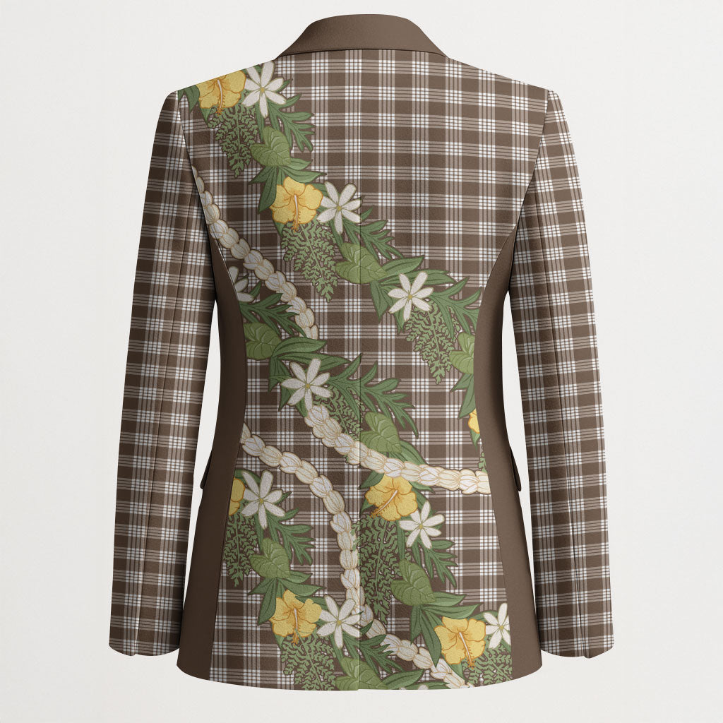 Aloha Puakenikeni Anthurium Pikake Lei Blazer Chocolate Hawaiian Palaka Pattern LT9 - Polynesian Pride