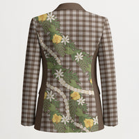 Aloha Puakenikeni Anthurium Pikake Lei Blazer Chocolate Hawaiian Palaka Pattern LT9 - Polynesian Pride