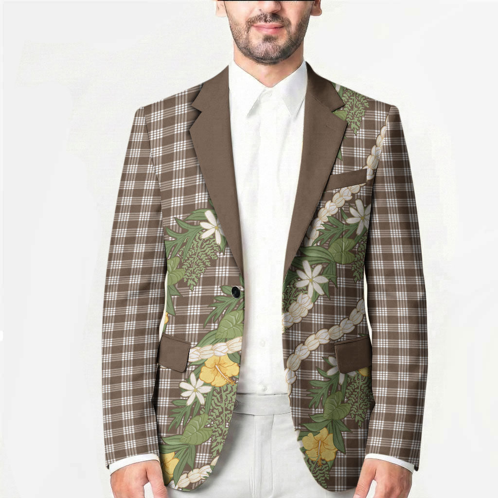 Aloha Puakenikeni Anthurium Pikake Lei Blazer Chocolate Hawaiian Palaka Pattern LT9 - Polynesian Pride