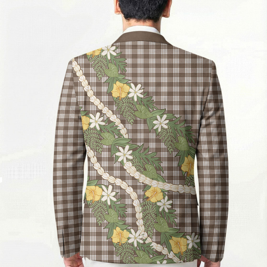 Aloha Puakenikeni Anthurium Pikake Lei Blazer Chocolate Hawaiian Palaka Pattern LT9 - Polynesian Pride