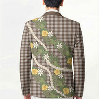 Aloha Puakenikeni Anthurium Pikake Lei Blazer Chocolate Hawaiian Palaka Pattern LT9 - Polynesian Pride