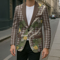 Aloha Puakenikeni Anthurium Pikake Lei Blazer Chocolate Hawaiian Palaka Pattern LT9 - Polynesian Pride
