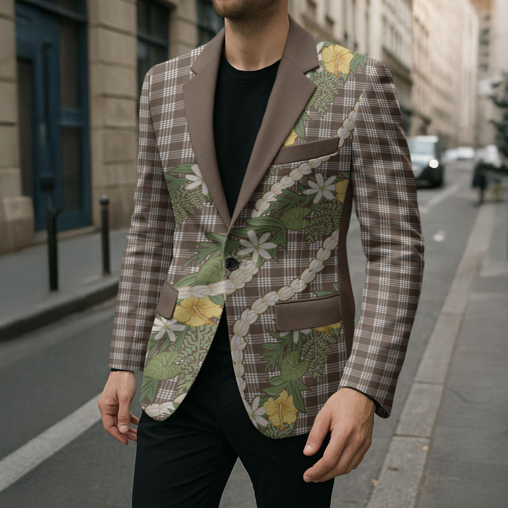 Aloha Puakenikeni Anthurium Pikake Lei Blazer Chocolate Hawaiian Palaka Pattern LT9 - Polynesian Pride